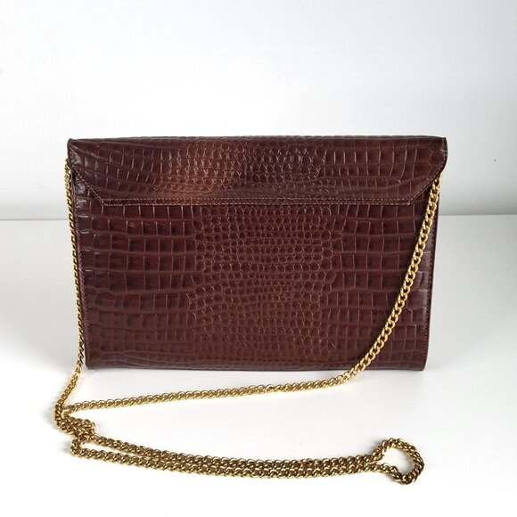 Vintage CORET Croc-Embossed Leather Shoulder Bag I Brown I Made in Canada - Picture 2 of 11